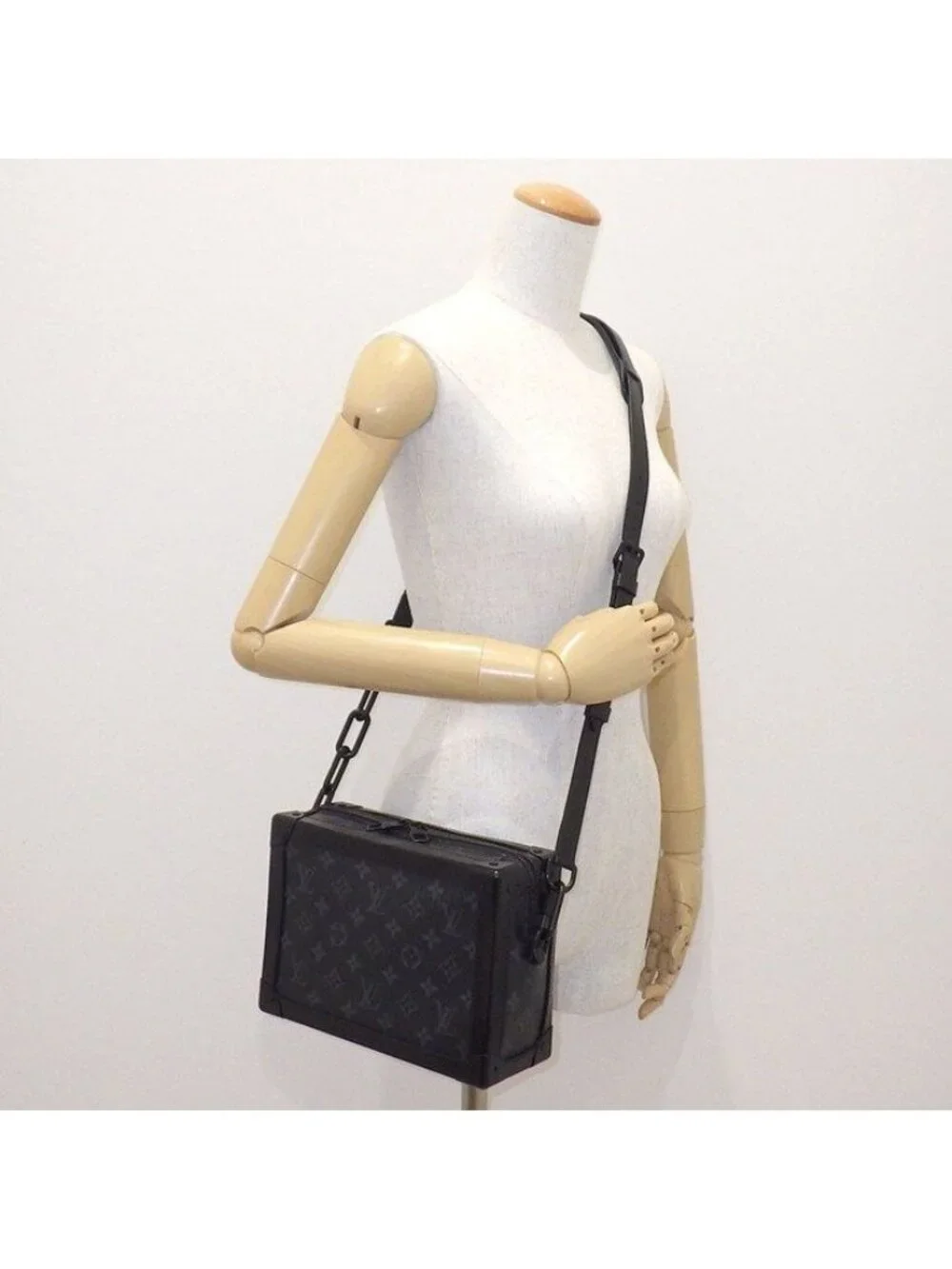 Louis Vuitton Shoulder Bag Soft Trunk Black Gray Monogram Eclipse Leather